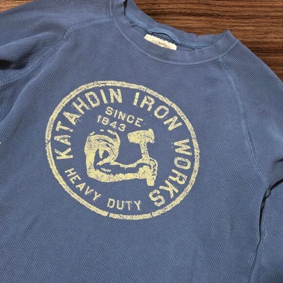 Katahdin Iron Works Vintage Blue Long Sleeve Waffle Knit Shirt - Picture 2 of 5